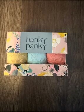 Hanky Panky Lace Thong 3-Pack - Yellow, Light Blue, Coral Pink